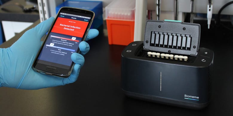 Franklin portable thermocycler being used with Iphone program to detect virus or bacteria